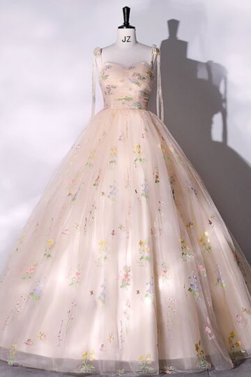 Champagne Floral Embroidered Ball Gown
