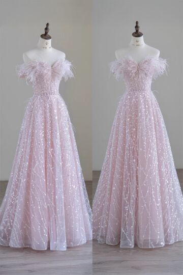 Celestial Whisper – Feathered Evening Dress