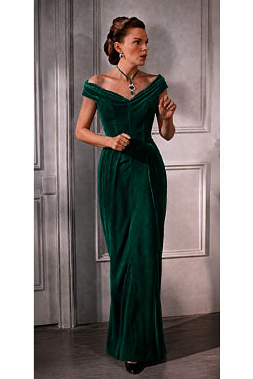 Judy Garland Green Off-the-shoulder Velvet Evening Dress in Movie "Easter Parade"