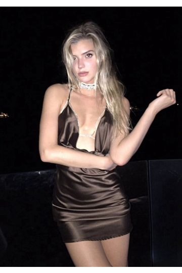 Alissa Violet Dark Brown Mini Satin Cocktail Party Celebrity Dress
