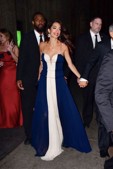 Amal Clooney Blue and White Dress United Nations Awards