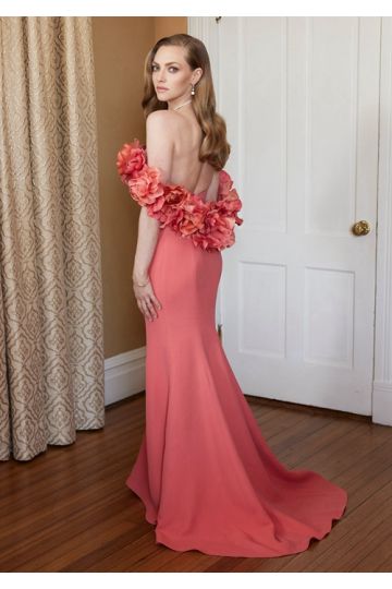 Amanda Seyfried Inspired Peach Floral Off-the-shoulder Dress Golden Globes 2021