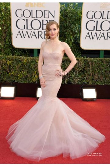 Amy Adams Blush Pink Lace Tulle Mermaid Formal Dress Golden Globes 2013
