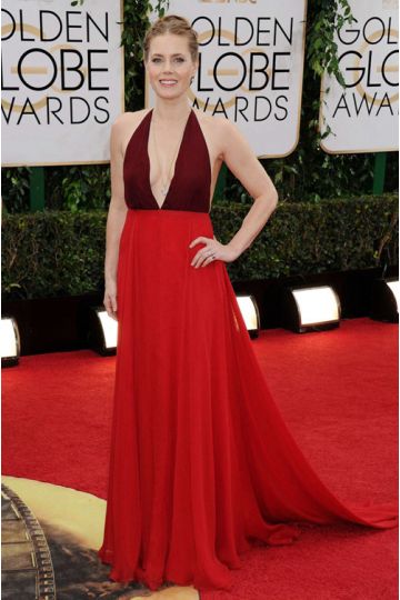 Amy Adams Burgundy and Red V-neck Chiffon Formal Dress Golden Globes 2014 