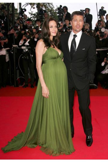 Angelina Jolie Green Formal Maternity Celebrity Dress Cannes 2008