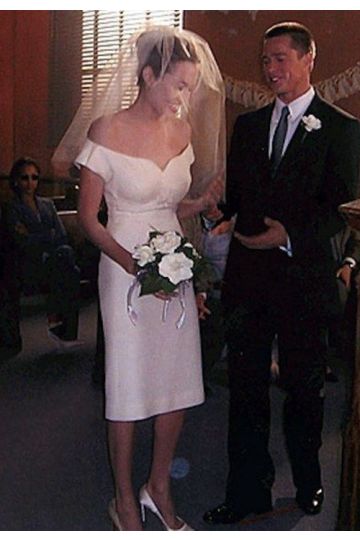 Angelina Jolie Inspired Short White Off-the-shoulder Wedding Dress Mr and Mrs Smith