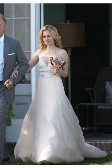 Anna Paquin Inspired White Spaghetti Straps V-neck Celebrity Wedding Dress The Romantics