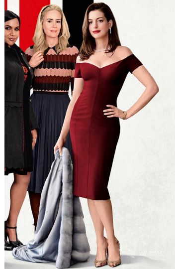 Anne Hathaway Burgundy Red Off-the-shoulder Celebrity Dress in Movie "Ocean's 8"