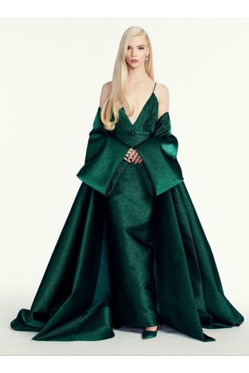 Anya Taylor-Joy Inspired Dark Green V-neck Celebrity Evening Dress Golden Globes 2021
