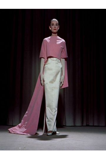 Audrey Hepburn Pink and White 1950s Celerity Formal Dress in Movie "Funny Face"