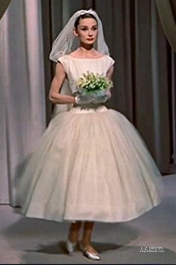 Audrey Hepburn Tea-length Tulle Ball Gown Vintage 1950s Wedding Dress Funny Face