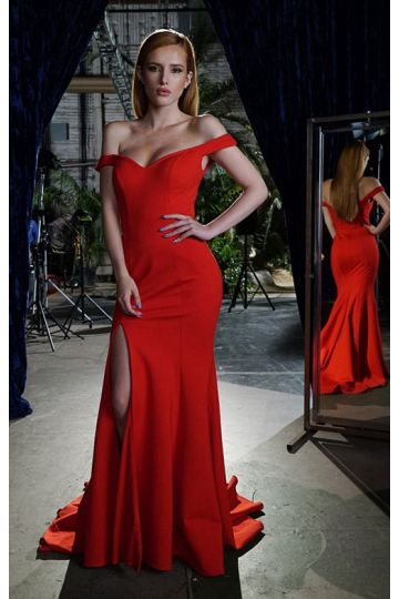 Bella Thorne Red Off-the-Shoulder Prom Dress Famous In Love