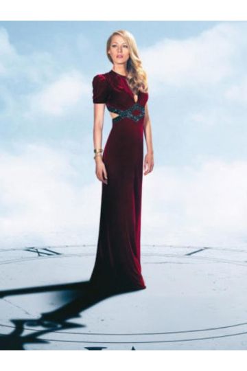 Enchanted Time Blake Lively Age Of Adaline Burgundy Velvet Cutout Celebrity Formal Prom Dress