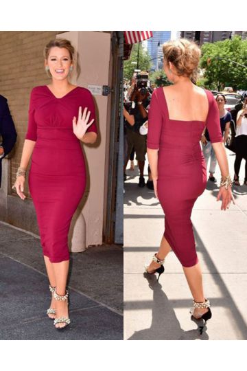 Blake Lively Inspired Short Burgundy Red Maternity Pregnant Dress