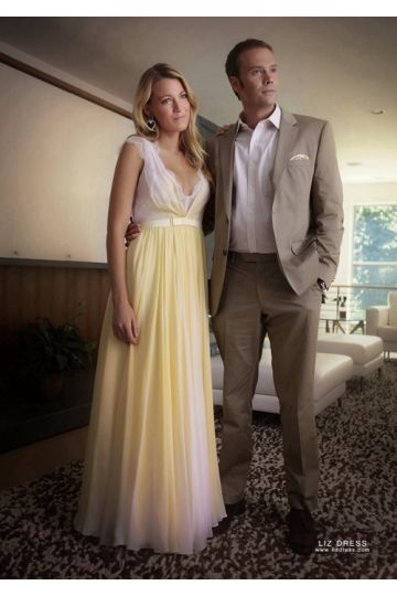 Blake Lively Yellow and White Lace Chiffon Formal Prom Dress Gossip Girl