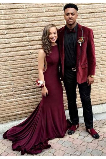 Burgundy Open Back Mermaid Long Formal Prom Dress Pinterest