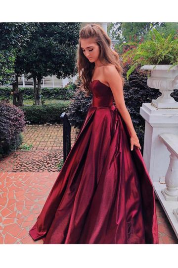 Burgundy Strapless Satin Ball Gown Prom Dress Pinterest
