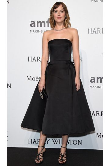 Dakota Johnson Black Strapless Satin Party Celebrity Dress amfAR Milano 2015