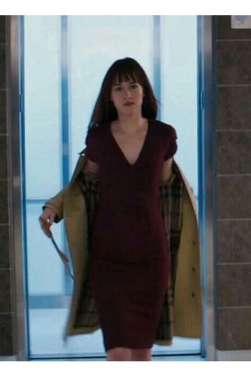 Dakota Johnson Inspired Short Burgundy Dress in Fifty Shades of Grey