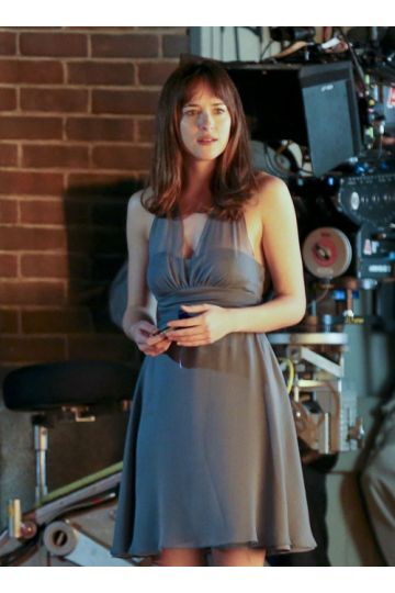 Dakota Johnson Short Gray Chiffon Cocktail Party Dress Fifty Shades of Grey