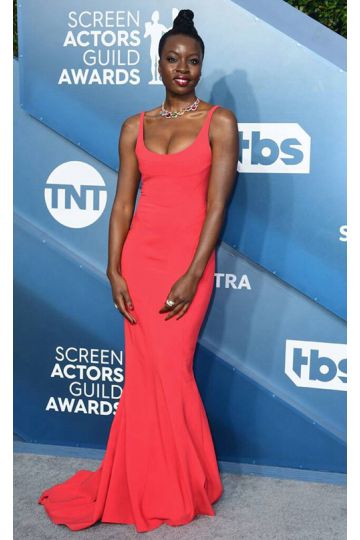 Danai Gurira Red Scoop Neck Long Formal Prom Celebrity Dress SAG Awards 2020