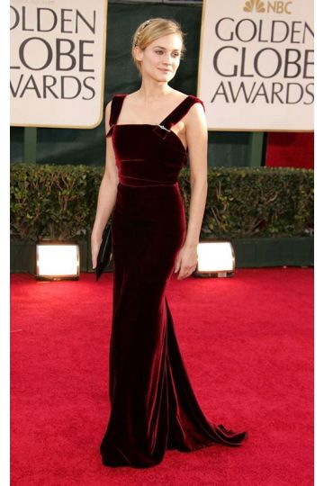 Diane Kruger Burgundy Velvet Formal Celebrity Dress Golden Globes 2006 Party
