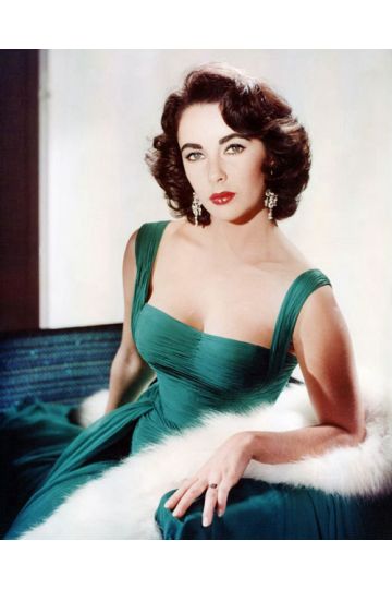 Timeless  Square Neck Green Dress with Floral Detail Inspired by Elizabeth Taylor