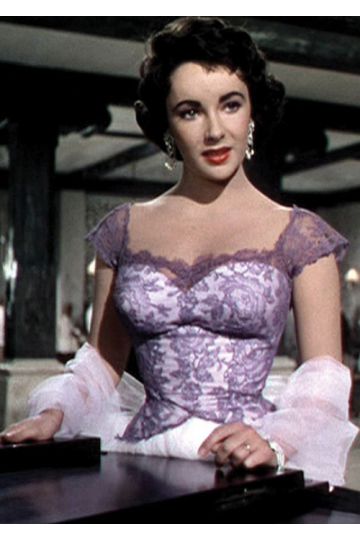 Elizabeth Taylor Lavender and White Lace Tulle Formal Dress in Movie Elephant Walk