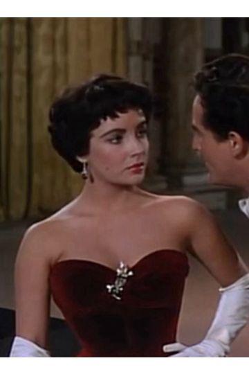 Elizabeth Taylor Burgundy Red Velvet Celebrity Evening Dress in 1950s Movie "Rhapsody"