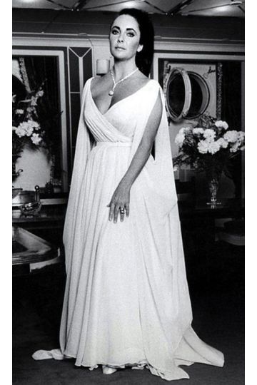 Timeless Grace – Elizabeth Taylor White V-Neck Chiffon Gown