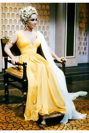 Elizabeth Taylor Yellow Plunging V Neck Grecian Celebrity Dress from Movie Cleopatra