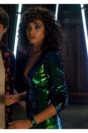 Ella Balinska Jane Kano Short Green Sequin Dress in Movie "Charlie's Angels"