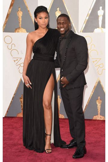 Noir Elegance – Eniko Parrish Oscars 2016–Inspired One-Shoulder Pleated Column Gown