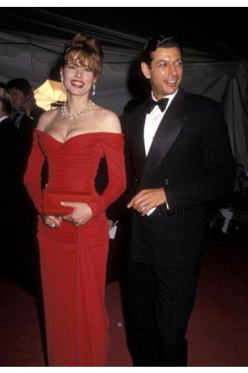 Geena Davis Red Off-the-shoulder Long-sleeve Celebrity Evening Dress Oscars 1990