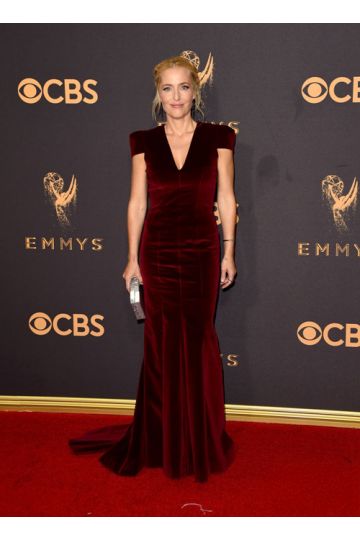 Gillian Anderson Burgundy Velvet Mermaid Dress Emmys 2017