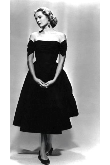 Grace Kelly Black Off the Shoulder Tea Length Vintage Celebrity Dress