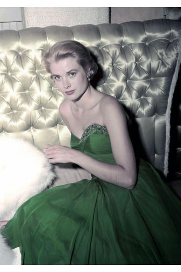 Grace Kelly Emerald Green Chiffon Strapless 1950s Celebrity Formal Evening Dress