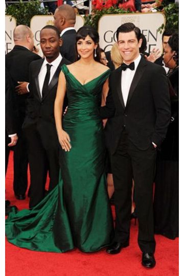 Hannah Simone Inspired Green Off-the-shoulder Evening Dress Golden Globes 2012