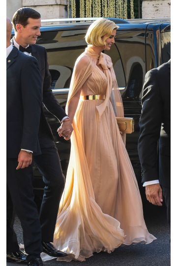 Ivanka Trump Nude Chiffon Cape Formal Dress Misha Nonoo Wedding