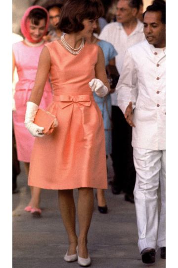 Jackie Kennedy Inspired Short Coral Pink Cocktail Party Celebrity Dress