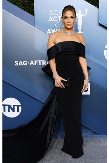 Jennifer Lopez Black Off-the-Shoulder Sheath Formal Prom Dress SAG Awards 2020