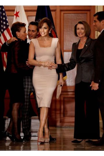 Jennifer Lopez Inspired Short Nude Knee-length Cocktail Party Celebrity Dress