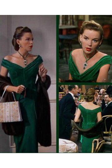 Judy Garland Green Off-the-shoulder Velvet Evening Dress in Movie "Easter Parade"