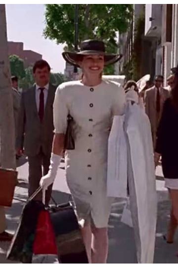 Julia Roberts Inspired White Button Front Midi Dress in Movie "Pretty Woman"