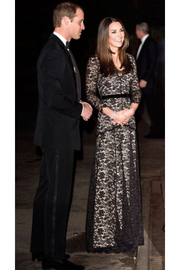 Kate Middleton Inspired Black Lace Long-sleeve Celebrity Formal Evening Dress