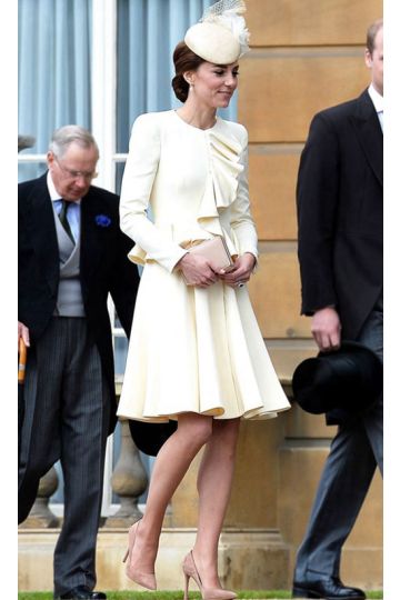 Kate Middleton Inspired Cream Long-sleeve Ruffled Dress Celebrity Outfit