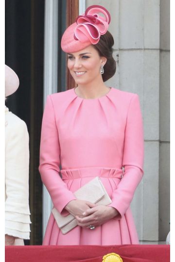 Kate Middleton Inspired Pink Long-sleeve Cocktail Party Celebrity Dress