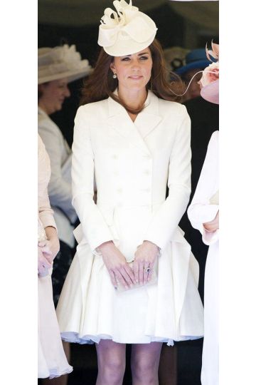 Kate Middleton Inspired Short White Long-sleeve Fit and Flare Coat Dress Celebrity Outfit