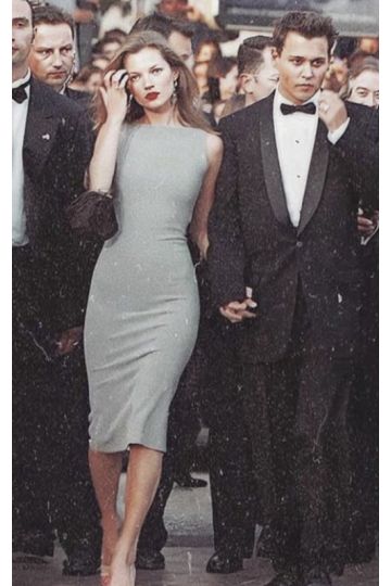 Kate Moss Inspired Short Gray Midi Cocktail Party Celebrity Dress Cannes 1997
