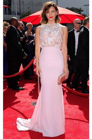Katharine McPhee Pink Lace Illusion Bodice Formal Celebrity Dress Emmy Awards 2013